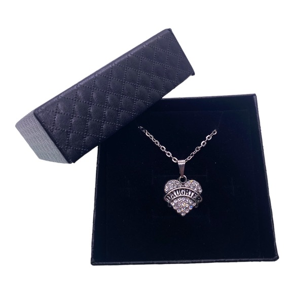 Imitation Diamond Clear Cubic Zirconia Daughter Heart Necklace Gift Box - Picture 4 of 4